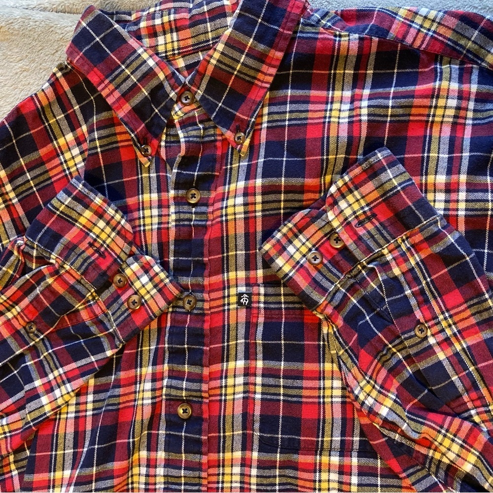 Brooks Brothers 100% Cotton Men's Button Down Blue & Red Plaid Flannel Shirt - Picture 11 of 12